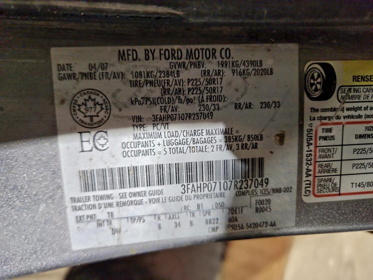 2007 FORD FUSION SE photo 12