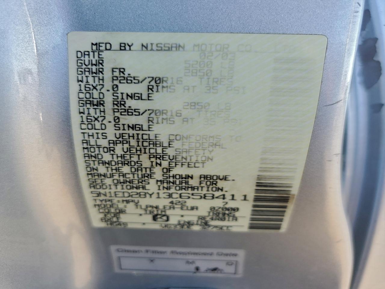 2003 NISSAN XTERRA XE photo 13