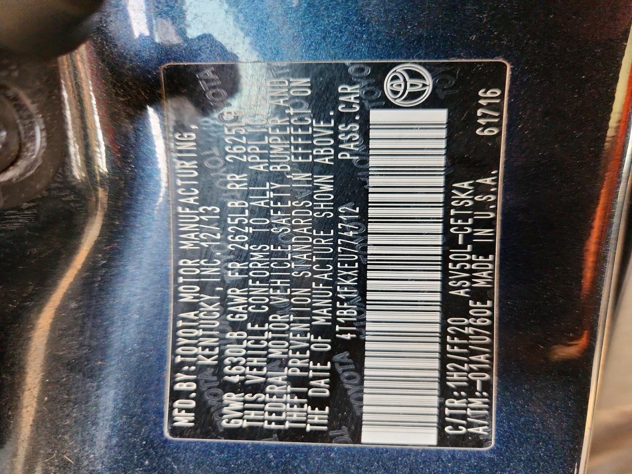 2014 TOYOTA CAMRY L photo 12