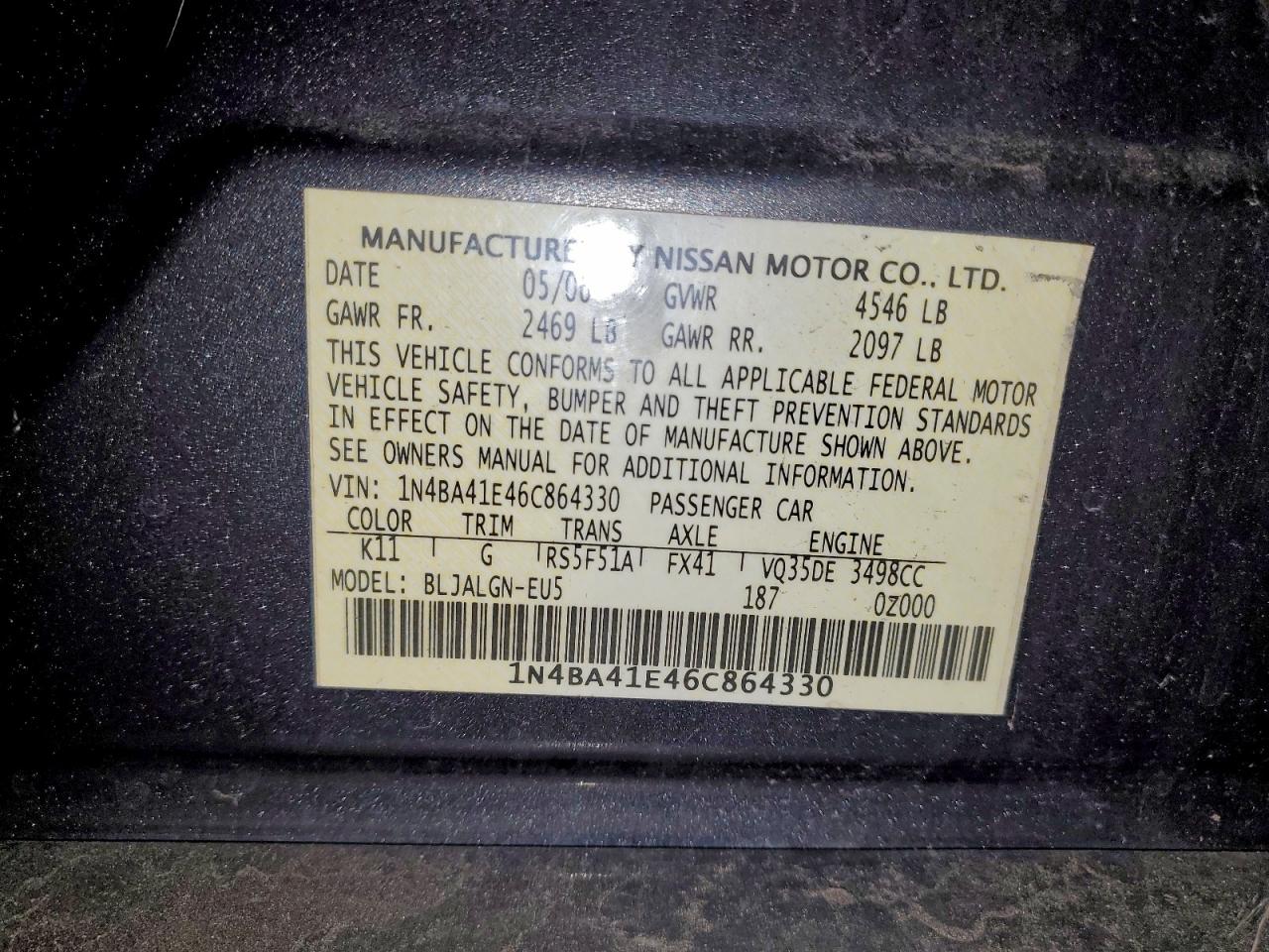 2006 NISSAN MAXIMA SE photo 12