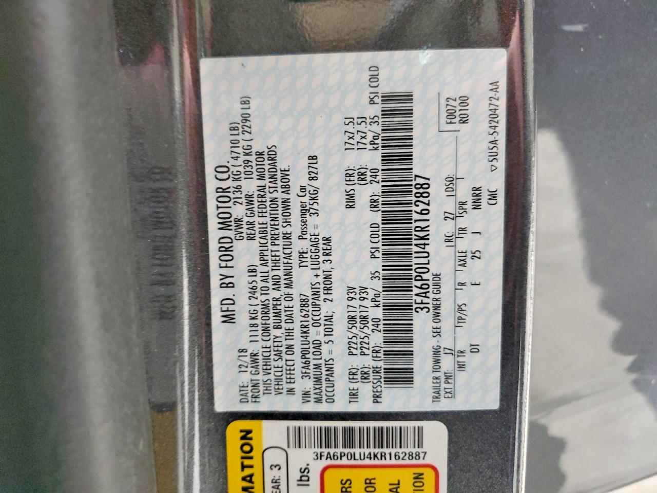 2019 FORD FUSION SE photo 12