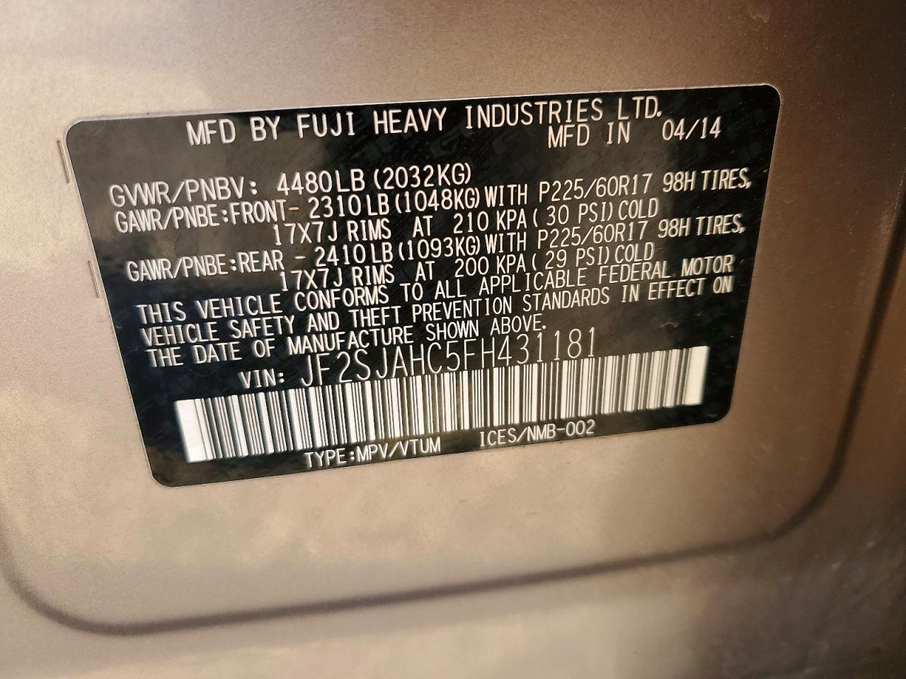 2015 SUBARU FORESTER 2.5I LIMITED photo 14