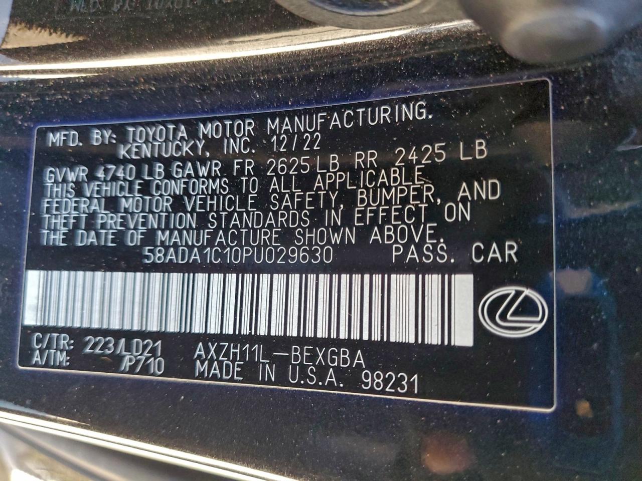 2023 LEXUS ES 300H BASE photo 13