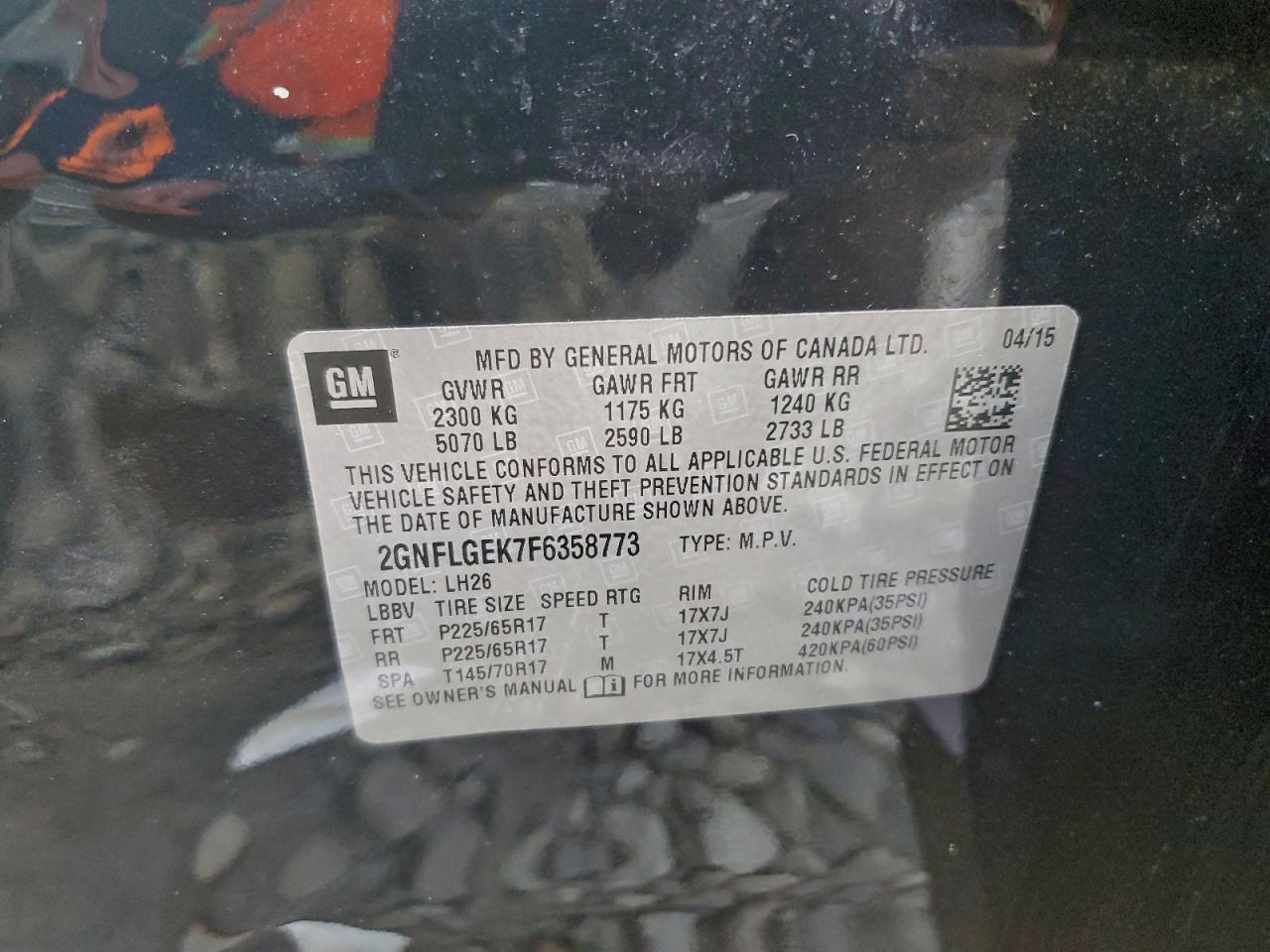 2015 CHEVROLET EQUINOX LT photo 13
