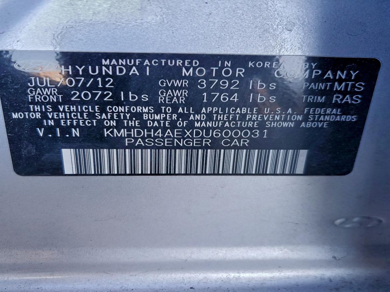 2013 HYUNDAI ELANTRA GLS photo 12