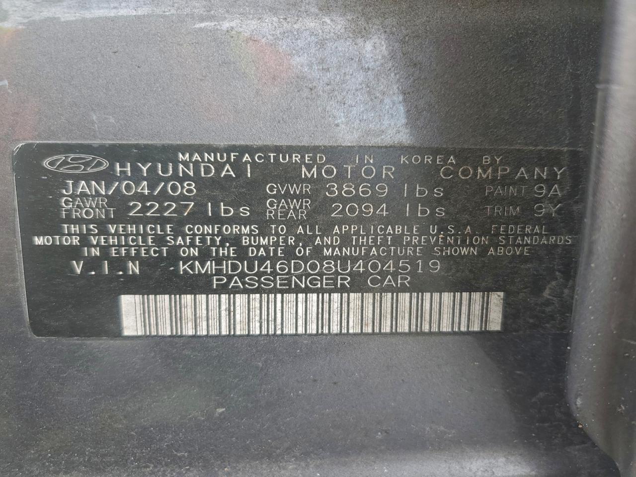 2008 HYUNDAI ELANTRA GLS photo 12