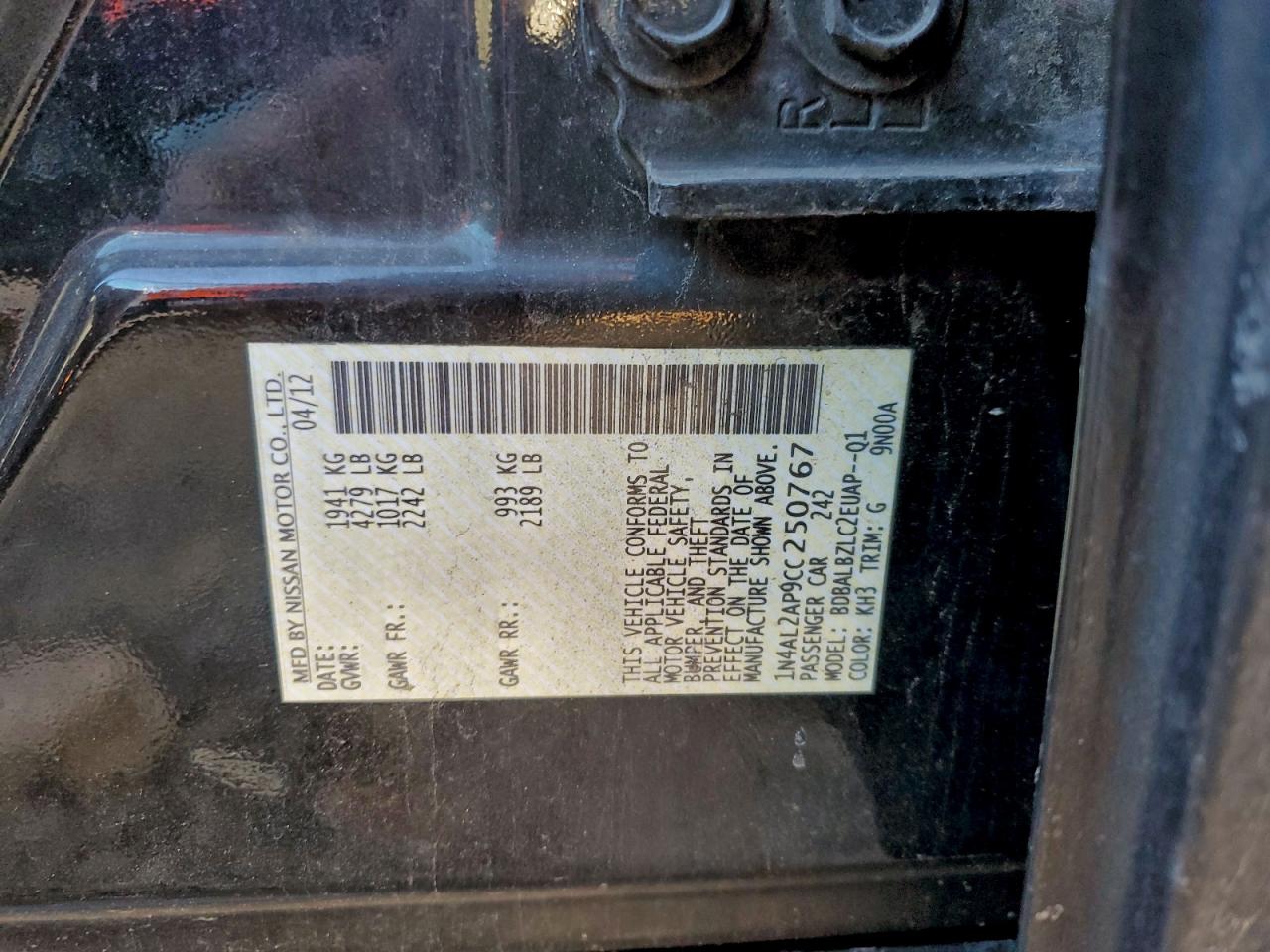 2012 NISSAN ALTIMA BASE photo 12