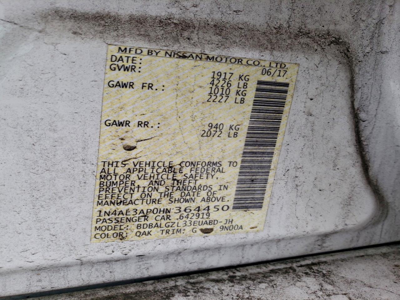 2017 NISSAN ALTIMA 2.5 photo 12