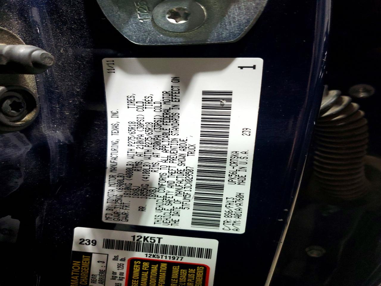 2012 TOYOTA TUNDRA DOUBLE CAB SR5 photo 12