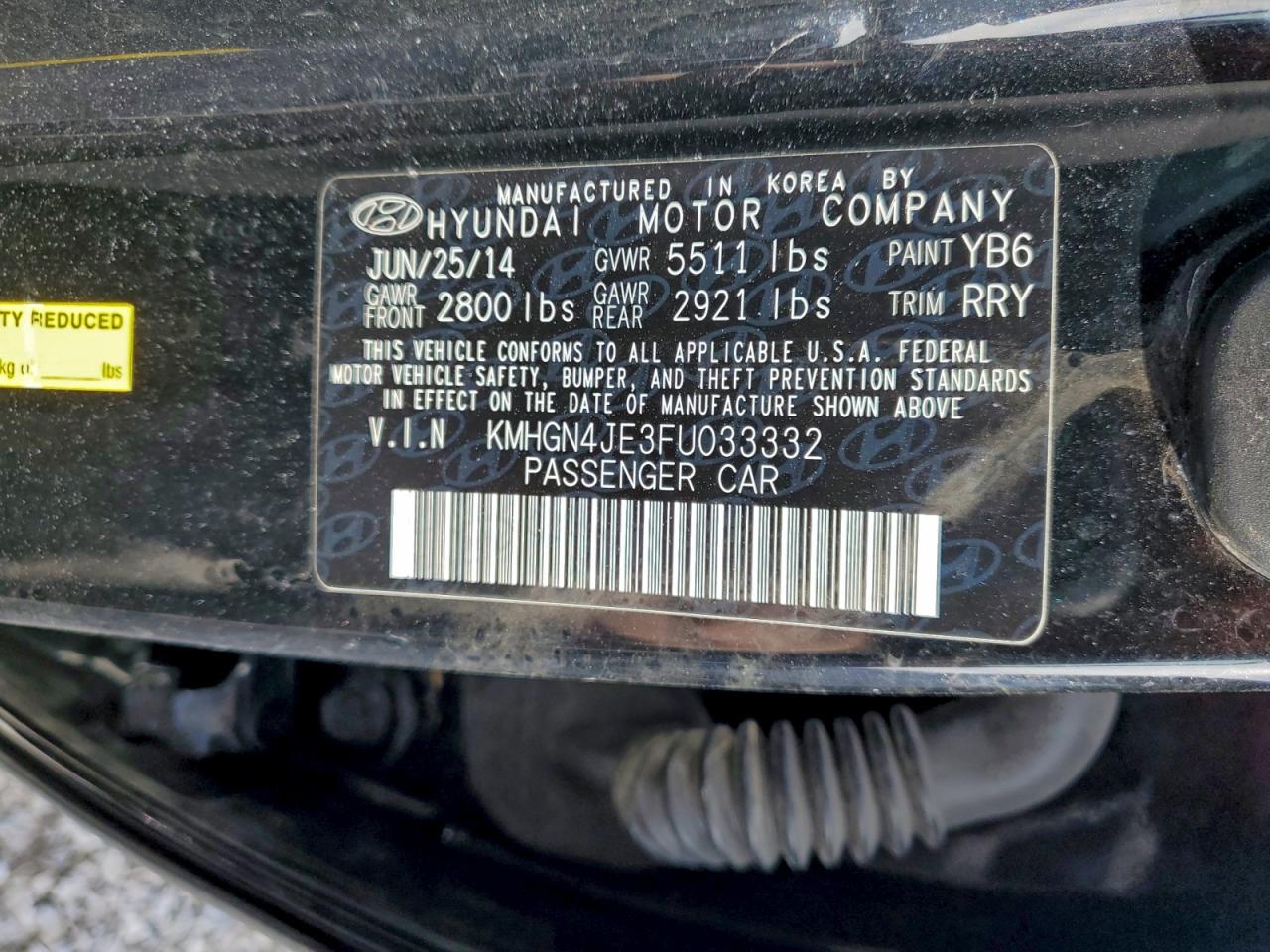 2015 HYUNDAI GENESIS 3.8L photo 12