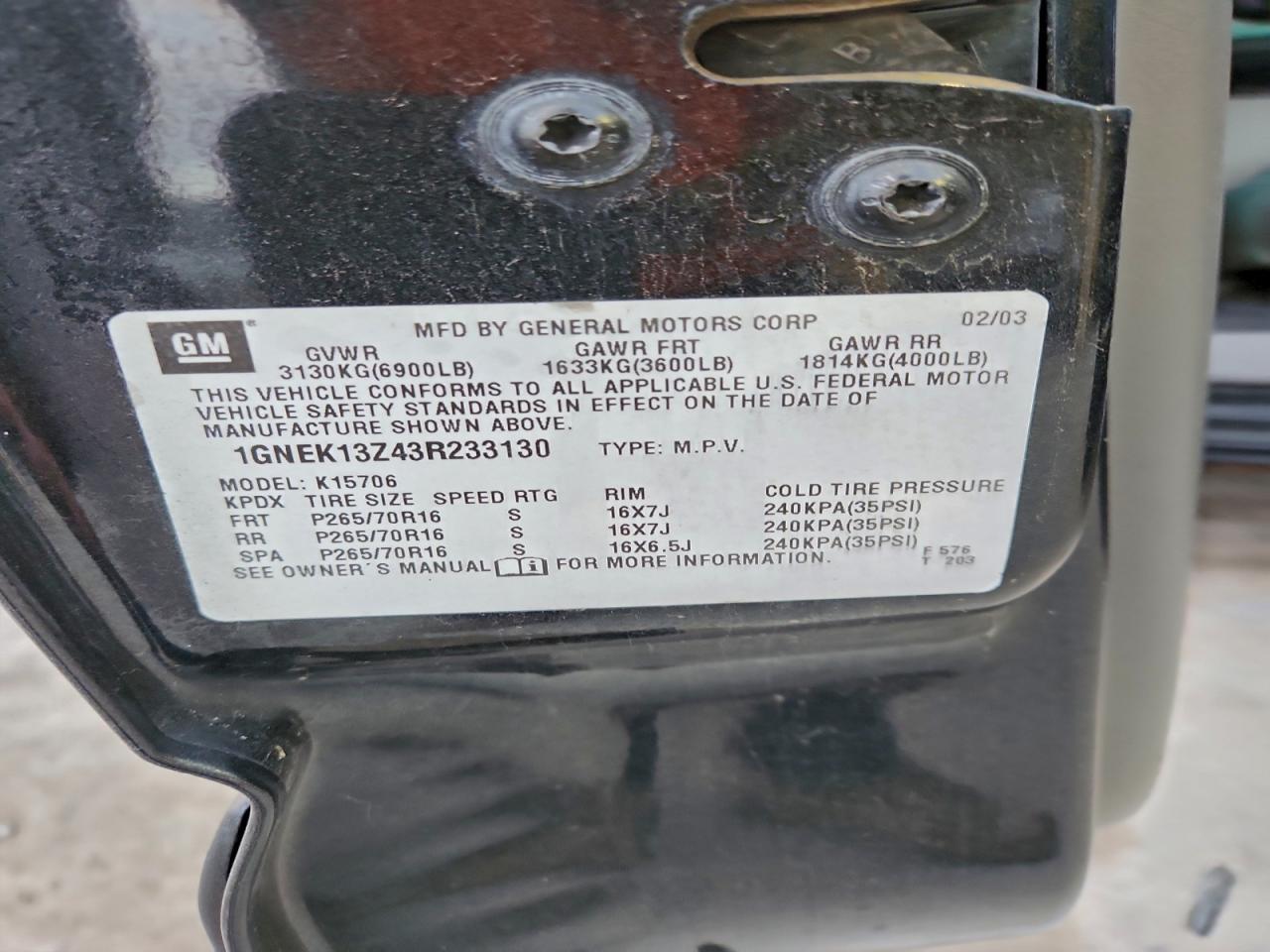 2003 CHEVROLET TAHOE K1500 photo 13