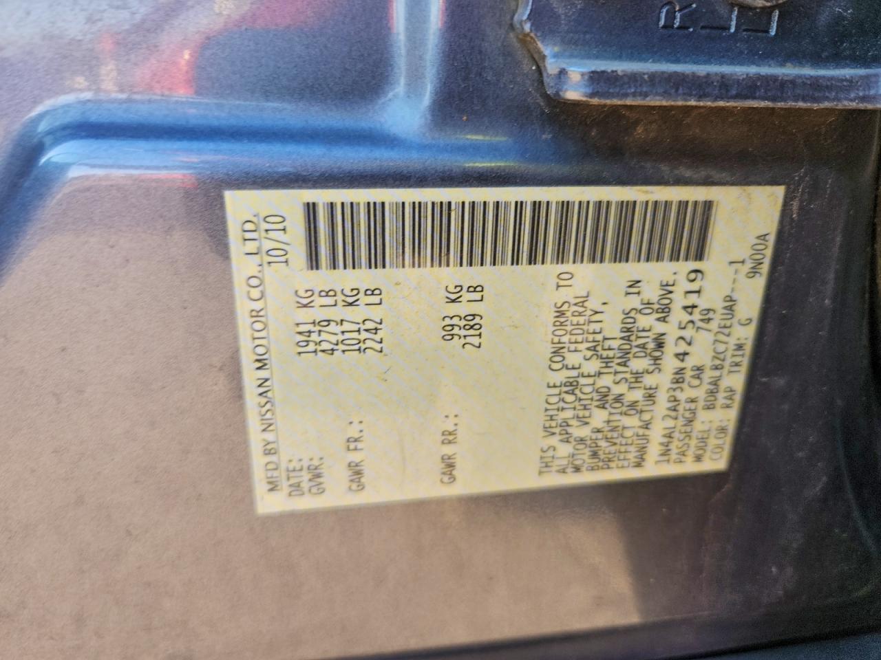2011 NISSAN ALTIMA BASE photo 13