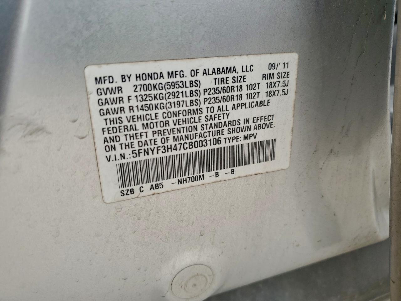 2012 HONDA PILOT EX photo 14