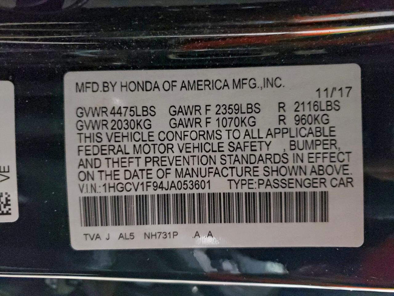 2018 HONDA ACCORD TOURING photo 12
