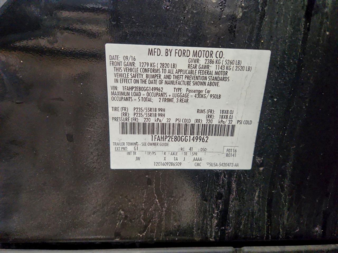 2016 FORD TAURUS SEL photo 13