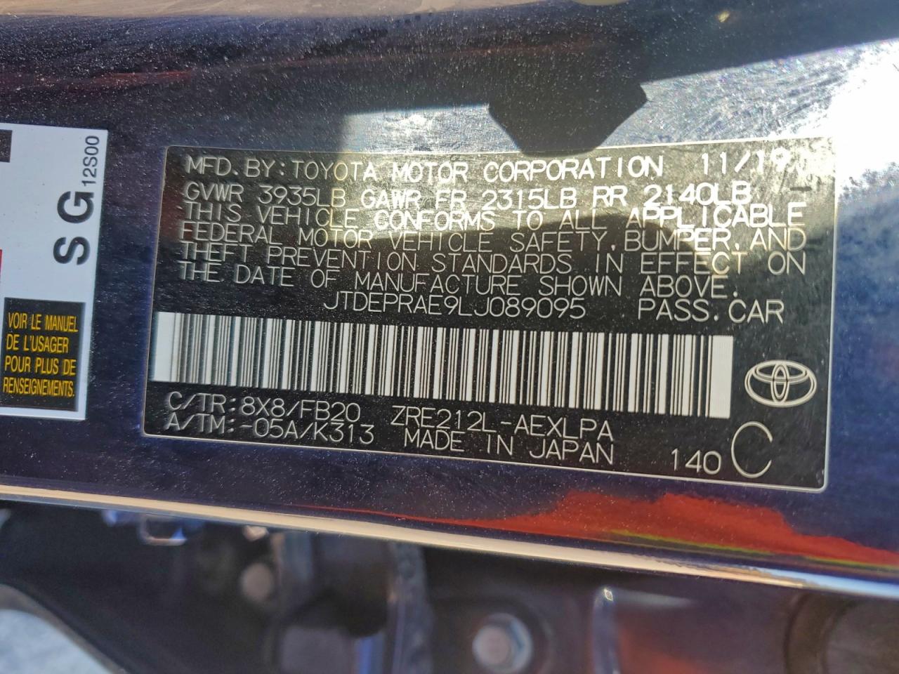 2020 TOYOTA COROLLA LE photo 12