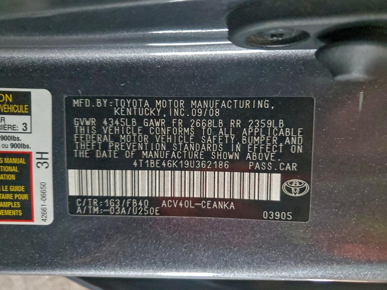 2009 TOYOTA CAMRY BASE photo 12