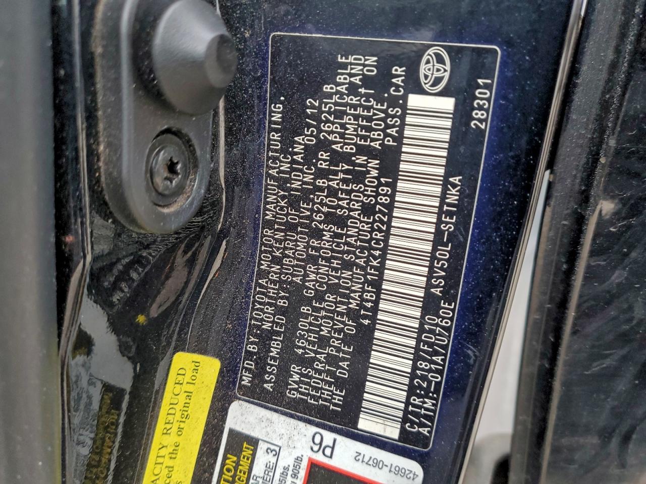 2012 TOYOTA CAMRY BASE photo 12