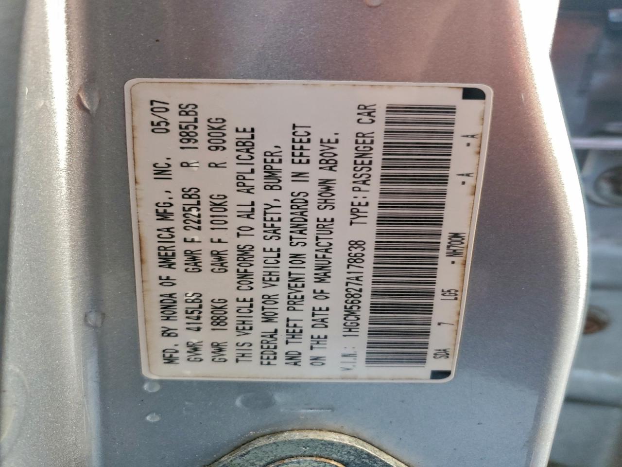 2007 HONDA ACCORD EX photo 12