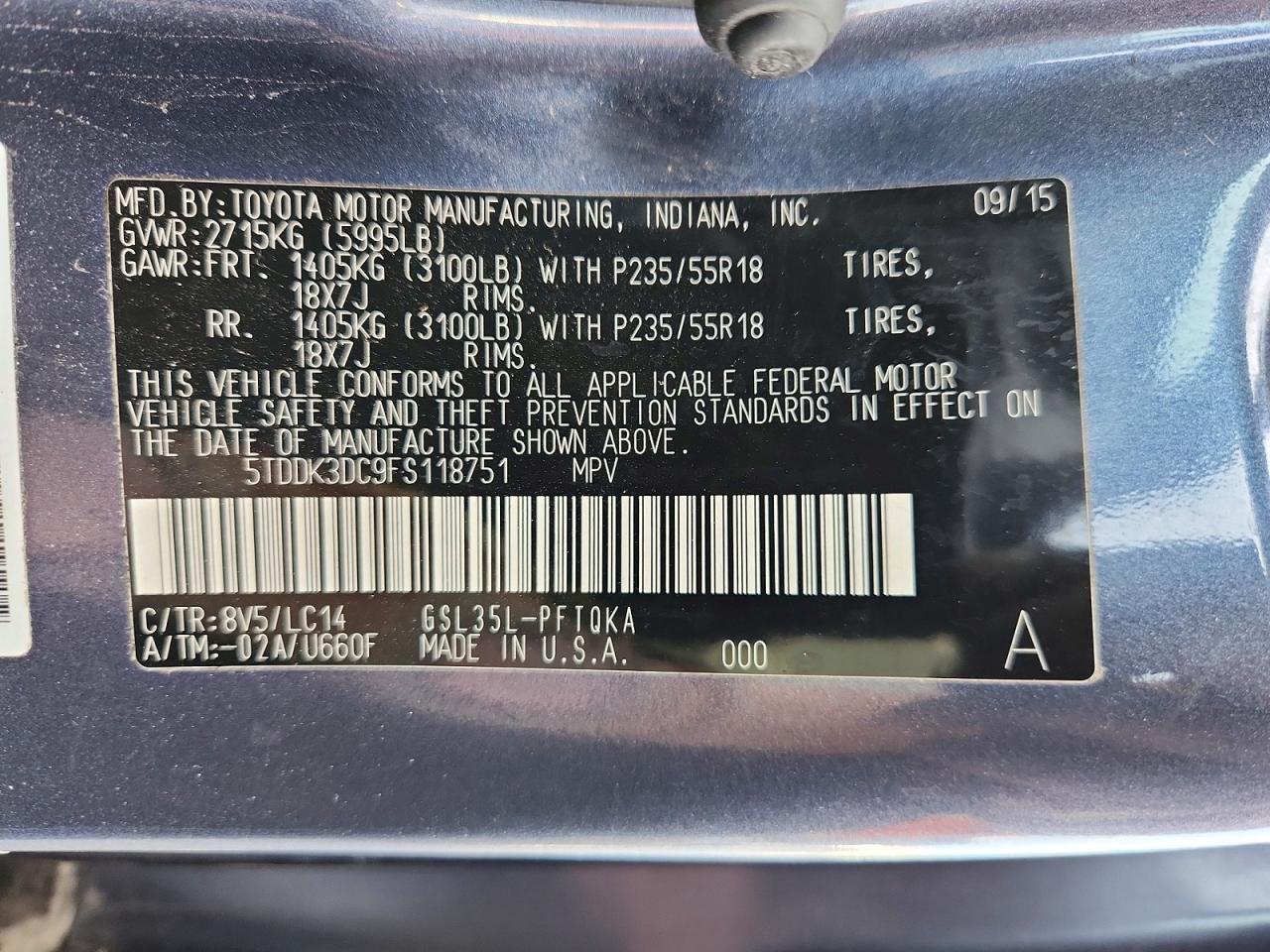2015 TOYOTA SIENNA XLE photo 13