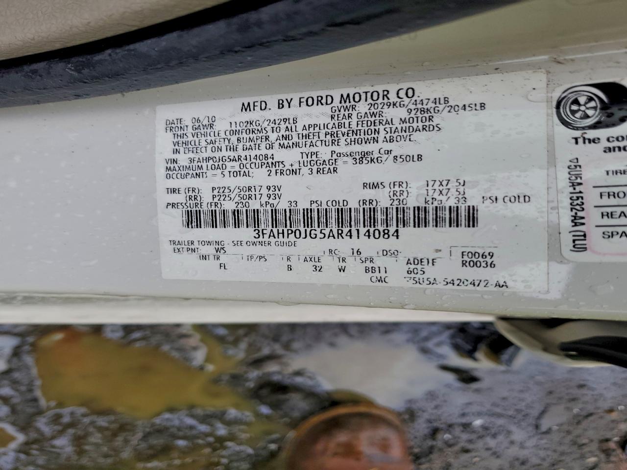 2010 FORD FUSION SEL photo 12