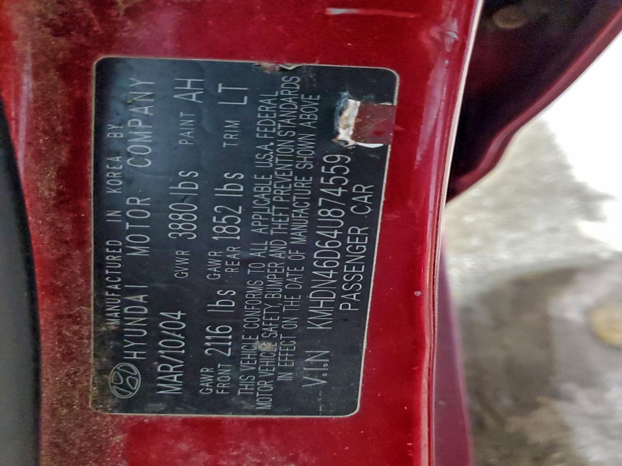 2004 HYUNDAI ELANTRA GLS photo 12