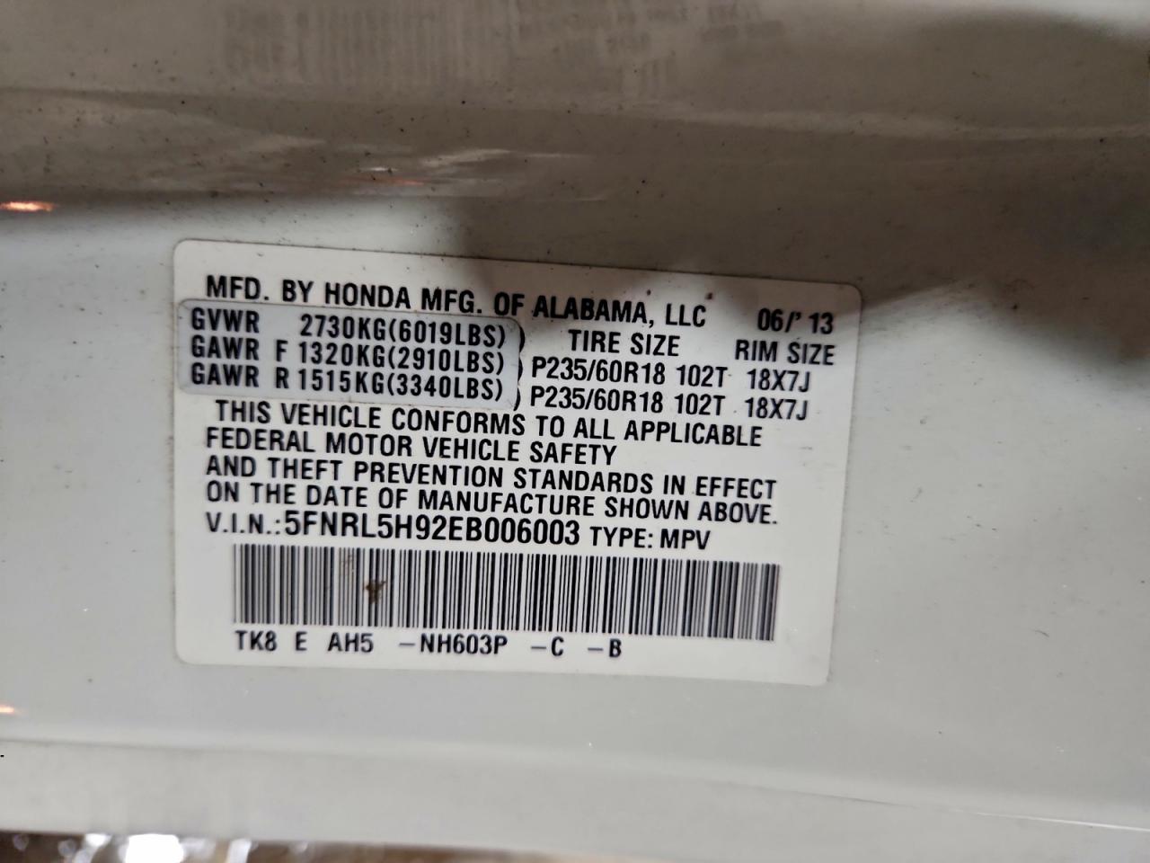 2014 HONDA ODYSSEY TOURING photo 13
