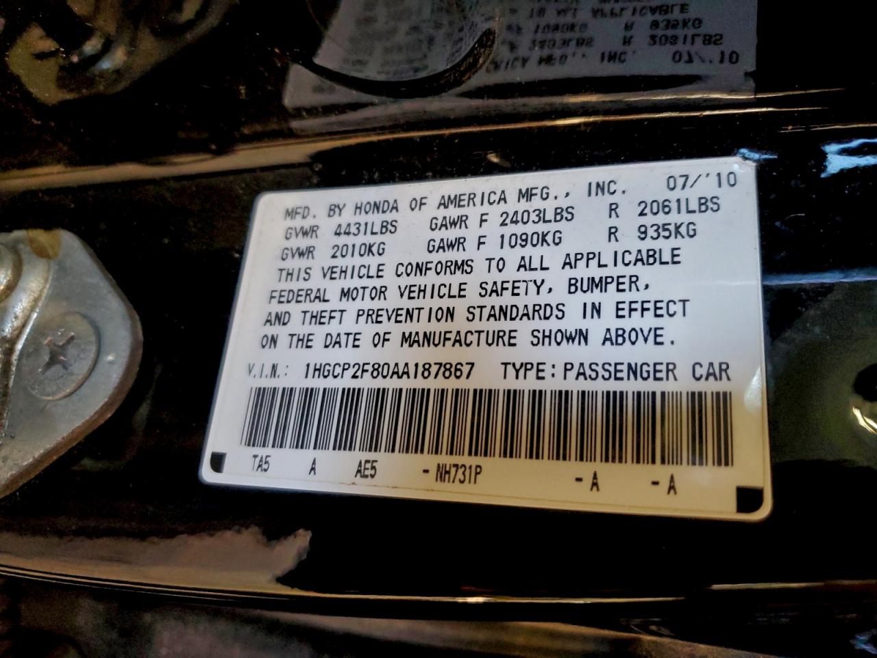 2010 HONDA ACCORD EXL photo 12