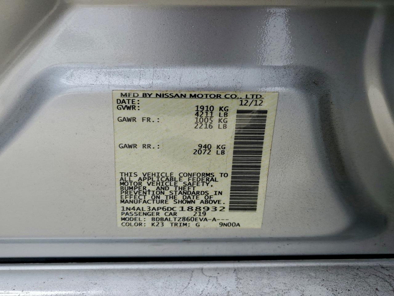 2013 NISSAN ALTIMA 2.5 photo 12