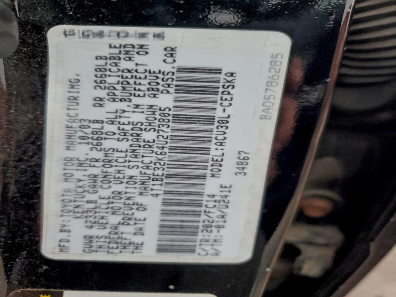 2004 TOYOTA CAMRY LE photo 12