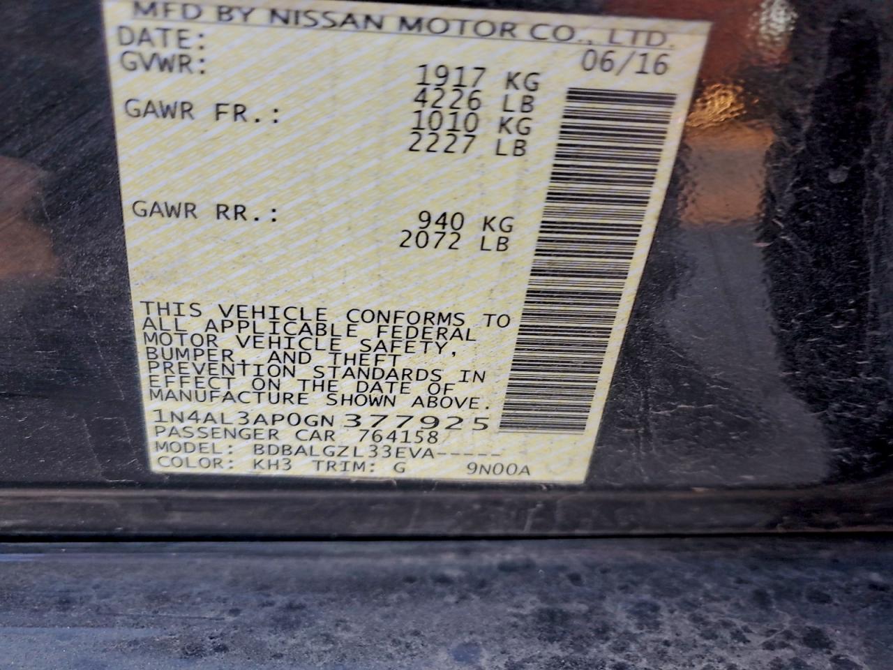 2016 NISSAN ALTIMA 2.5 photo 12