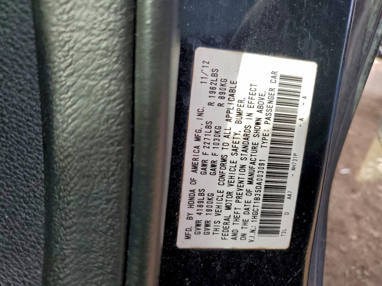 2013 HONDA ACCORD LX-S photo 13