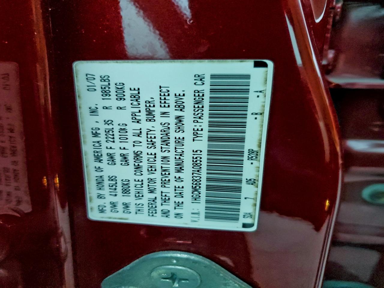 2007 HONDA ACCORD EX photo 12