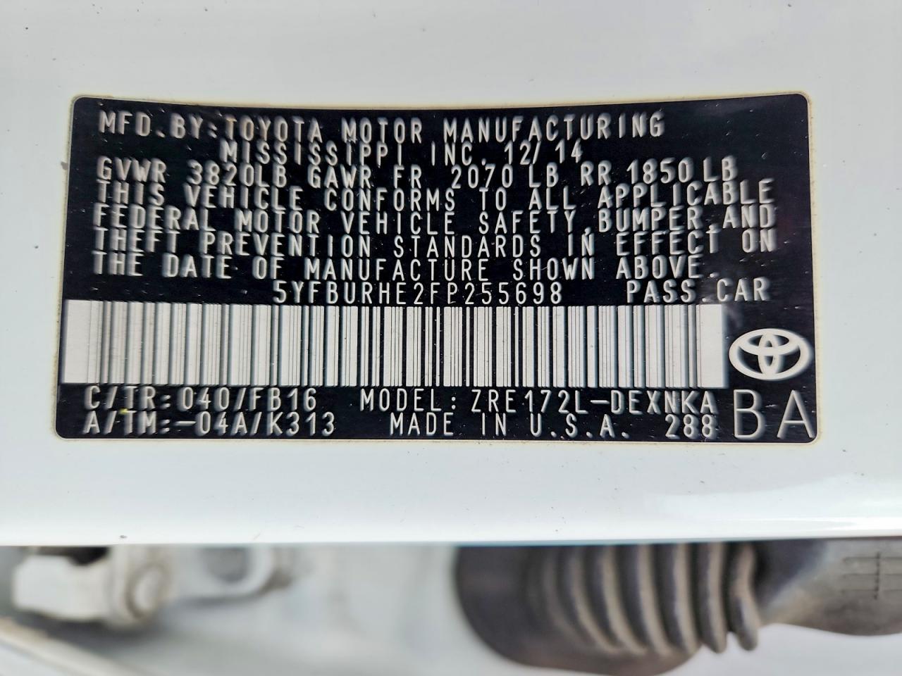 2015 TOYOTA COROLLA L photo 21