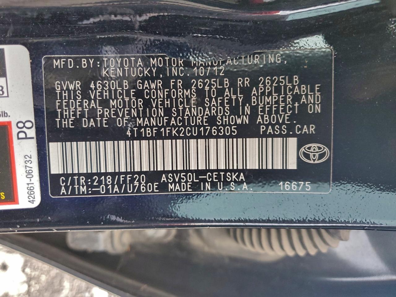 2012 TOYOTA CAMRY BASE photo 12