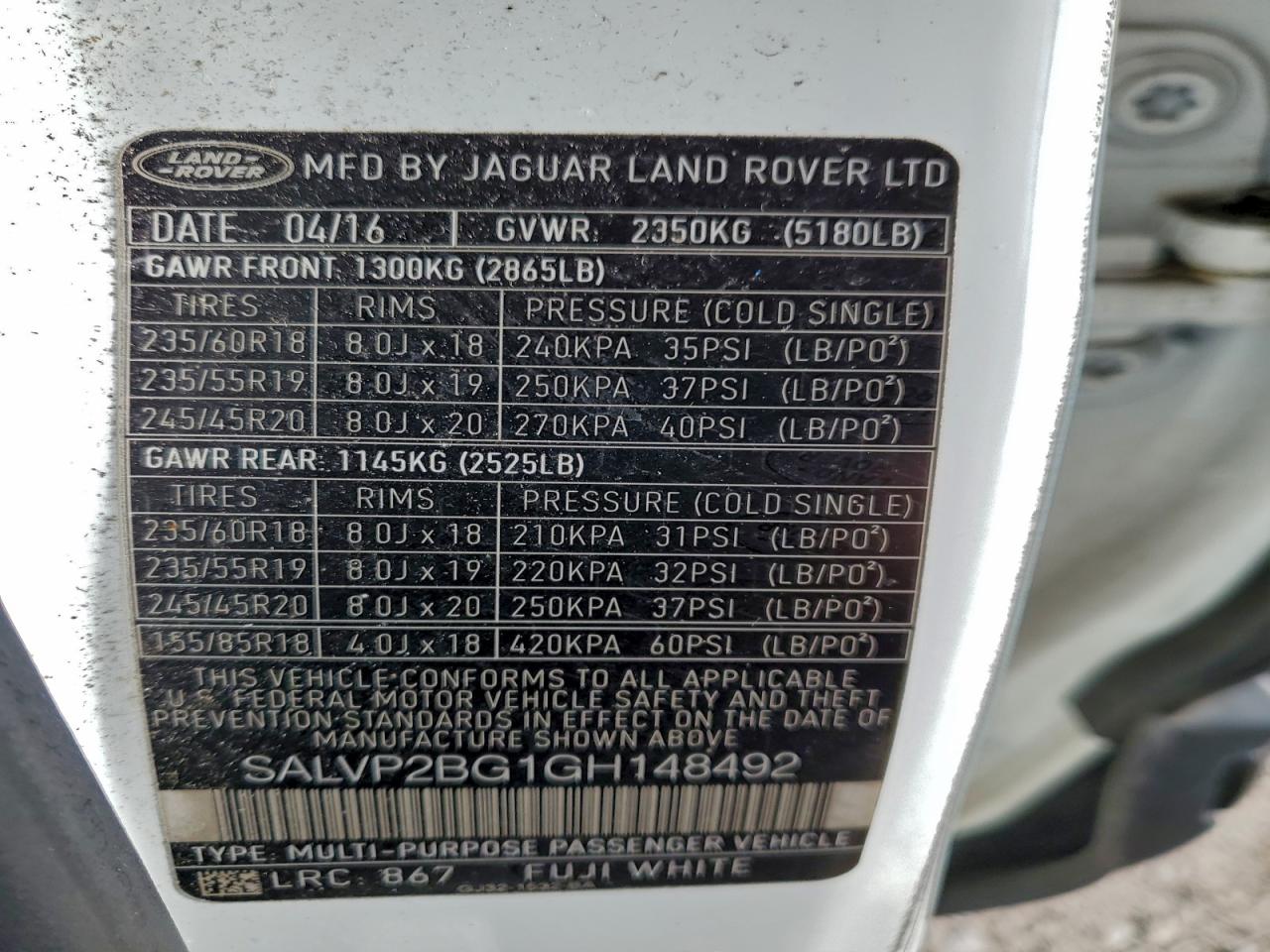 2016 LAND ROVER RANGE ROVER EVOQUE SE photo 13