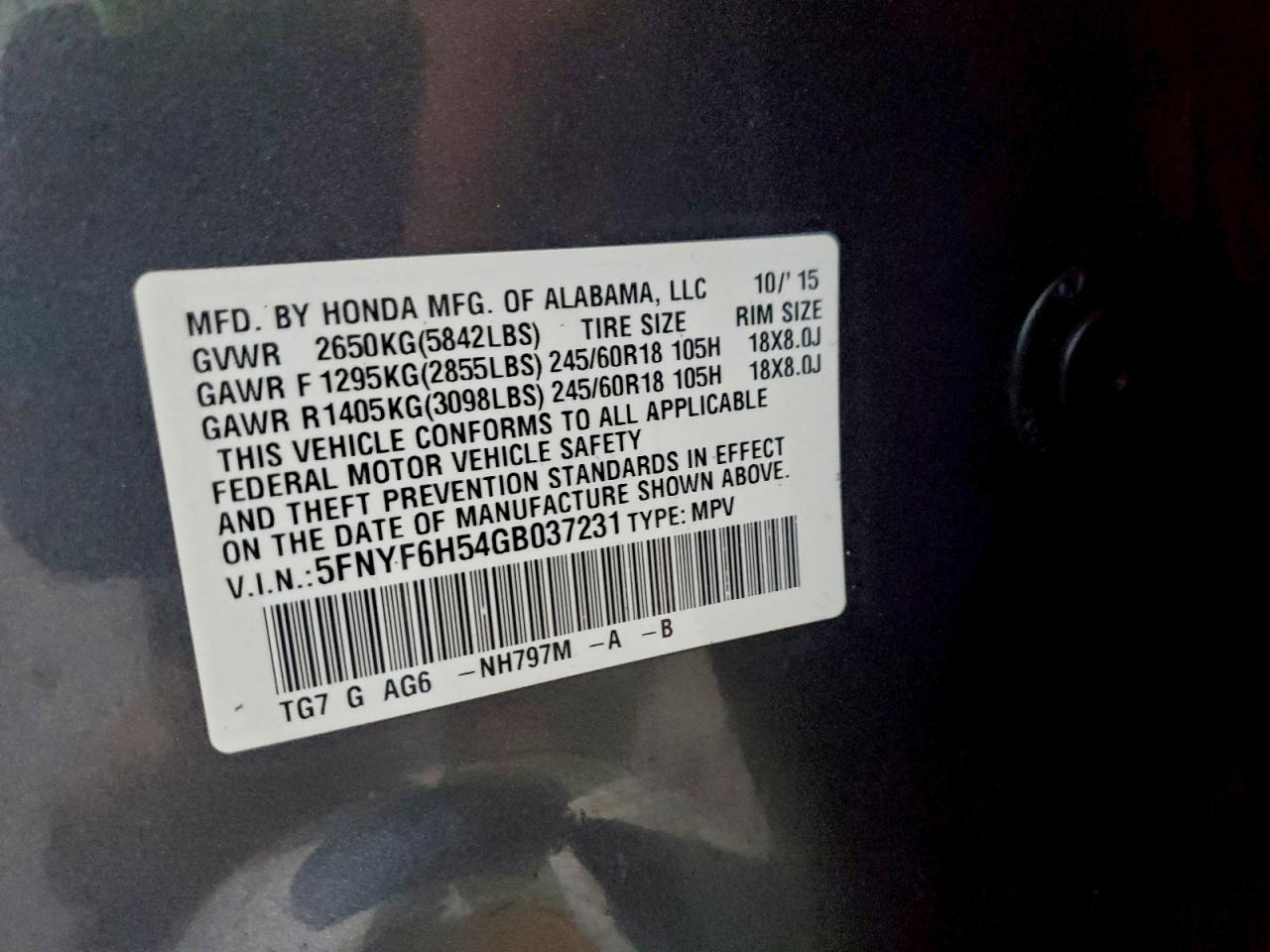 2016 HONDA PILOT EXL photo 13