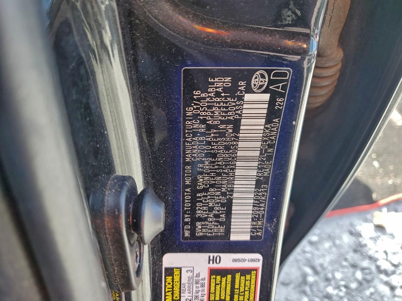 2016 TOYOTA COROLLA L photo 12