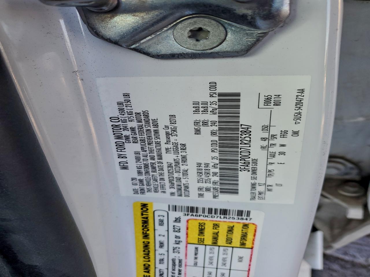 2020 FORD FUSION SEL photo 34