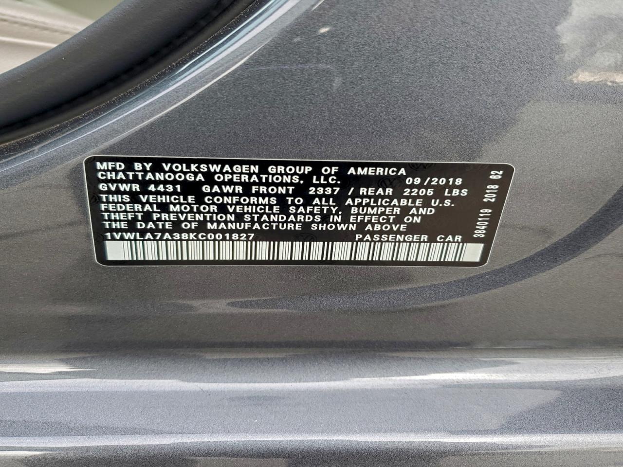 2019 VOLKSWAGEN PASSAT WOLFSBURG photo 13