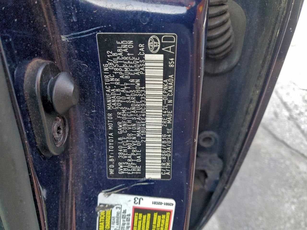 2013 TOYOTA COROLLA BASE photo 12