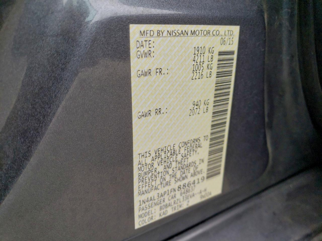 2015 NISSAN ALTIMA 2.5 photo 13