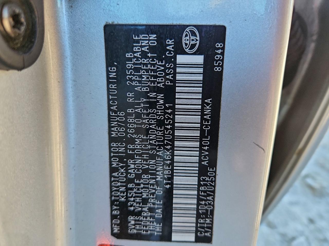 2007 TOYOTA CAMRY CE photo 12
