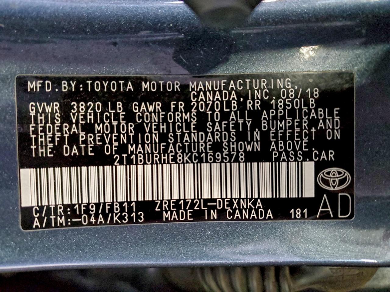 2019 TOYOTA COROLLA L photo 12
