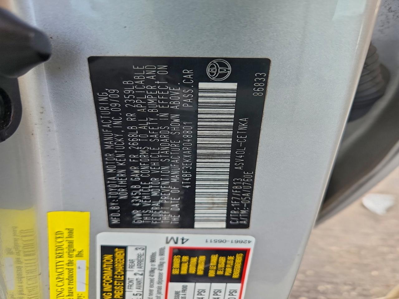 2010 TOYOTA CAMRY BASE photo 13