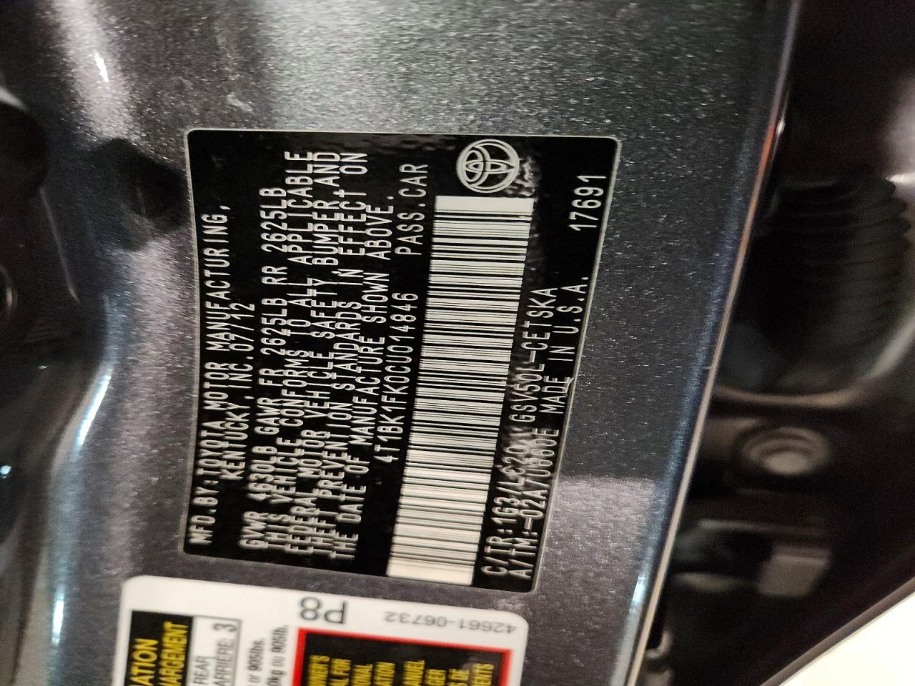 2012 TOYOTA CAMRY SE photo 12