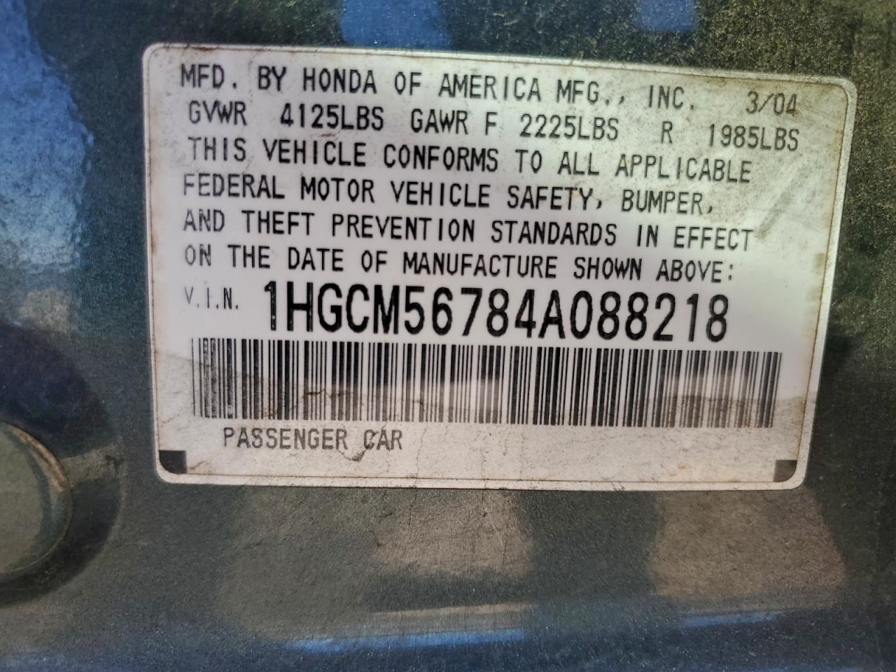2004 HONDA ACCORD photo 12