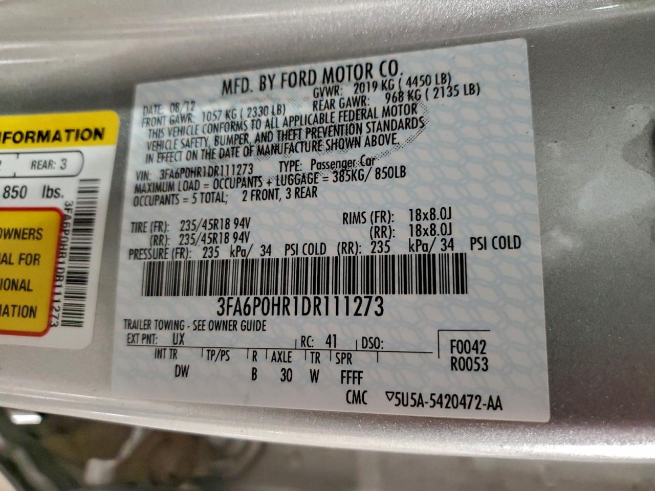 2013 FORD FUSION SE photo 12