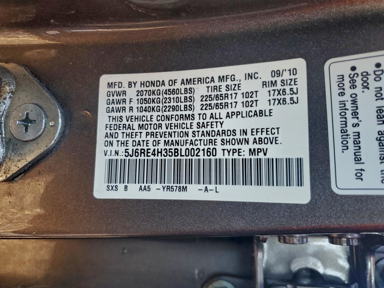2011 HONDA CR-V LX photo 14