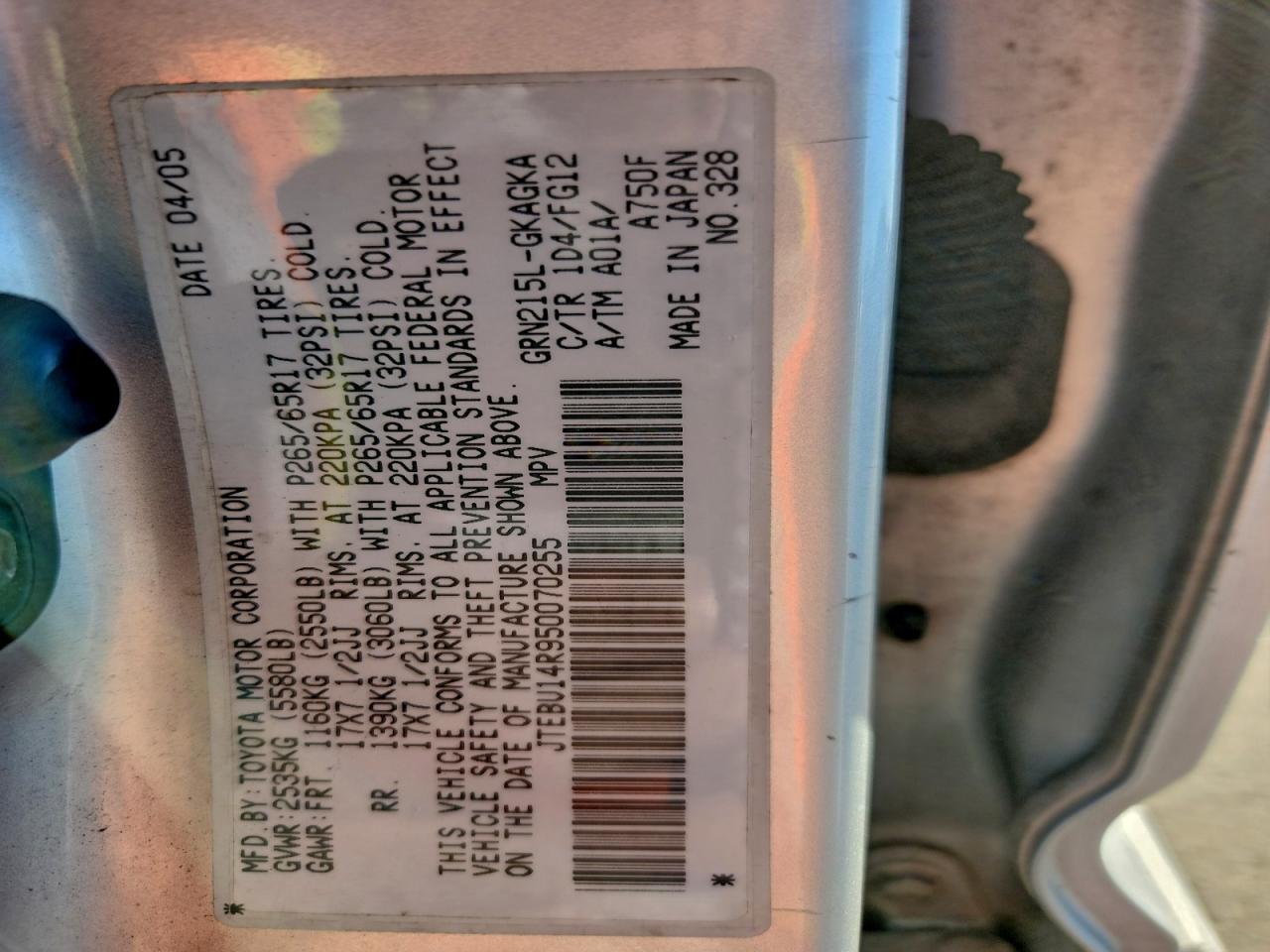 2005 TOYOTA 4RUNNER SR5 photo 12